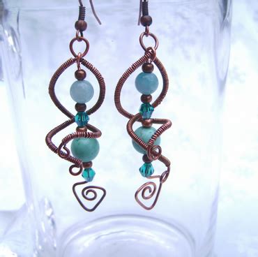 Copper Wire Turquoise Glass Crystal Bead Earrings Folksy