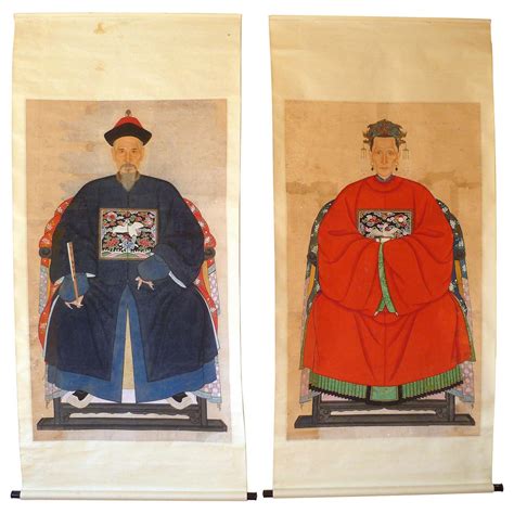 Pair Of Chinese Qing Dynasty Ancestor Portrait Scroll Paintings At 1stdibs