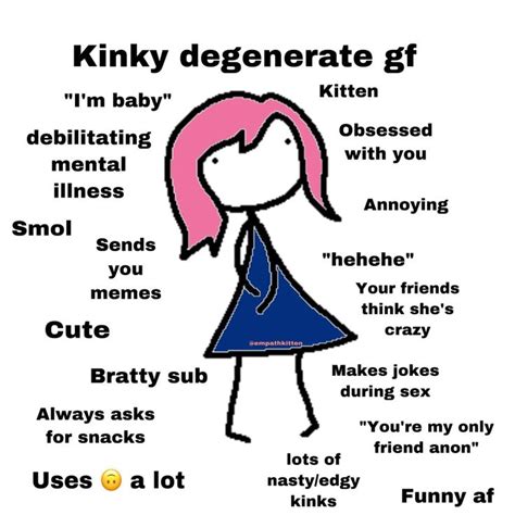 A Cartoon Girl With Pink Hair And The Words Kinky Degenerate Gf
