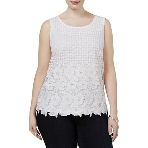 Inc Womens Plus Floral Lace Overlay Tank Top White 3x Clothing