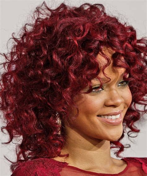 Short haircuts rihanna hairstyles celebrity hairstyles brunette hairstyles. Rihanna Medium Curly Casual Hairstyle - Red Hair Color