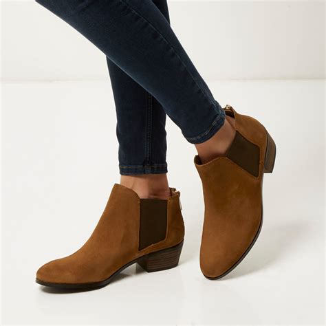 River Island Tan Suede Low Ankle Boots In Brown Lyst