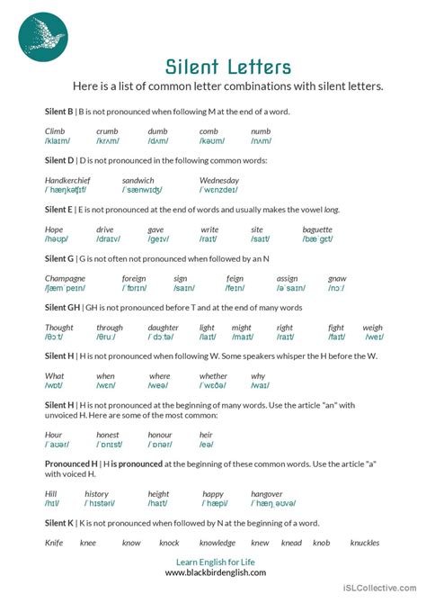 Silent Letters English Esl Worksheets Pdf And Doc