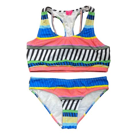 Biquíni Infantil Proteção Upf50 Top Stripe Geometric Colors Verão