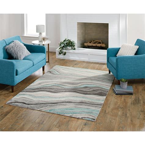 Better Homes And Gardens Waves Indoor Area Rug Teal And Gray 5x7