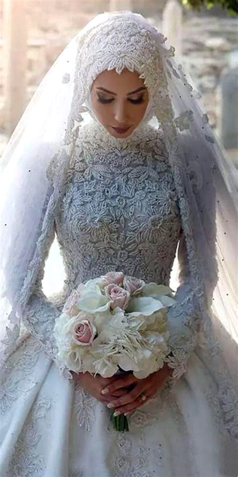 Lace Applique Muslim Ball Gown Wedding Dress Sexy Womens Arabic Bridal Gown