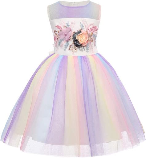 Girls Flower Rainbow Dress Wedding Party Outfit Birthday Carnival
