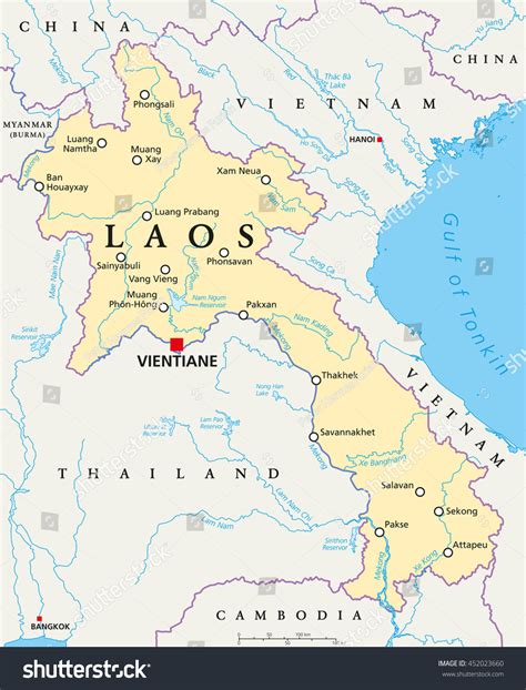 Laos Political Map Capital Vientiane National เวกเตอร์สต็อก ปลอดค่า