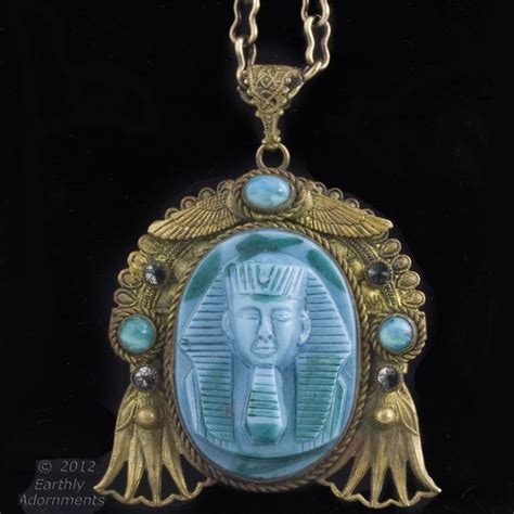 Vintage Egyptian Revival Brass And Czech Glass King Tut Pendant