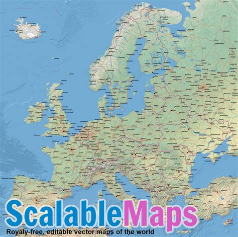 ScalableMaps: Vector map of Europe (shaded relief (raster) + roads theme)