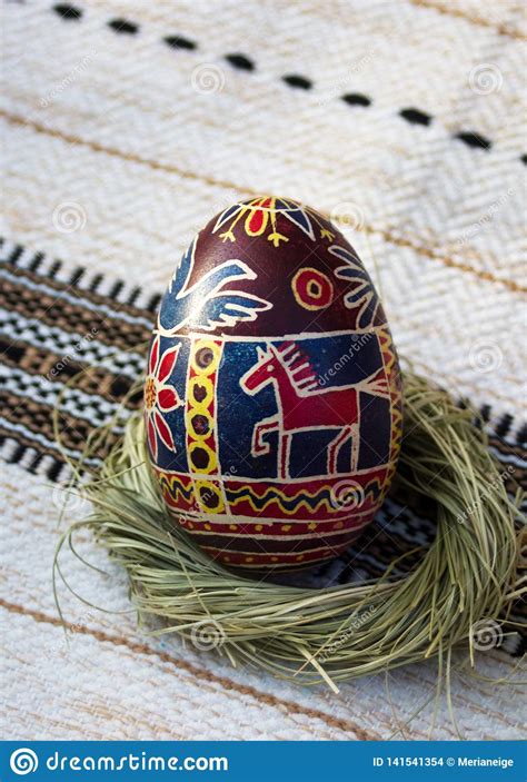 Easter Eggs Close Up With A Painted Red Horse Stock Photo