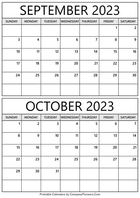 September October 2023 Calendar Printable Template
