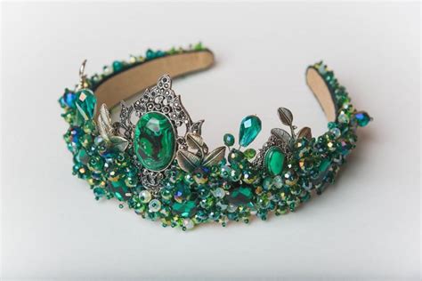 Emerald Crystal Crown Adult Beaded Headband Bridal Crown Baroque Style