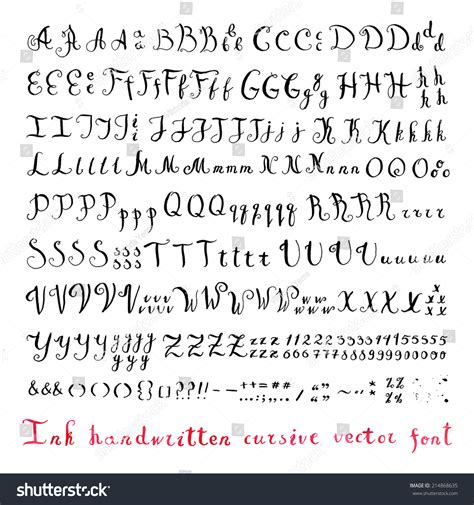 Handwritten Vintage Ink Cursive Vector Alphabet Stock Vector 214868635