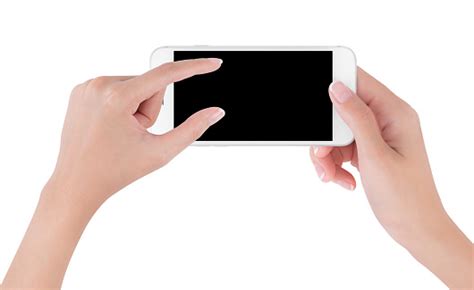 Woman Hands Holding White Smart Phone Touch And Pinch For Zoom In Or