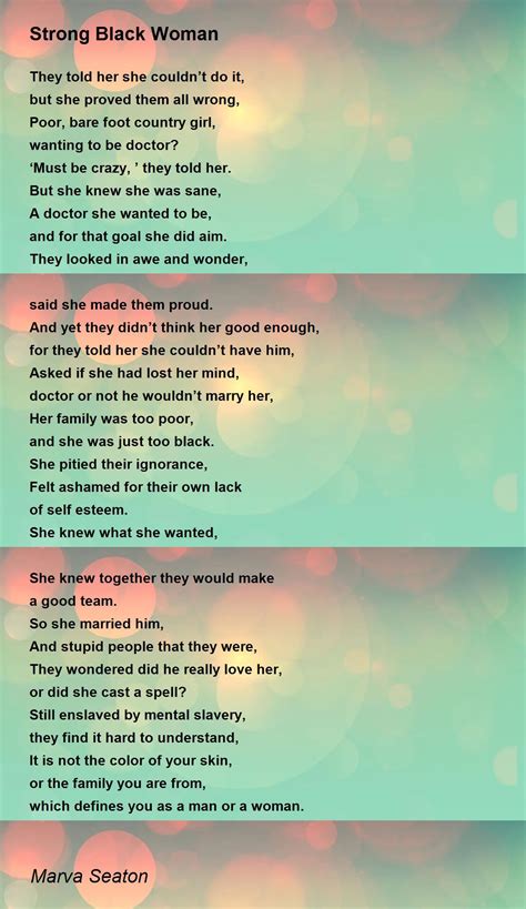 Strong Black Woman Poem by Marva Seaton - Poem Hunter