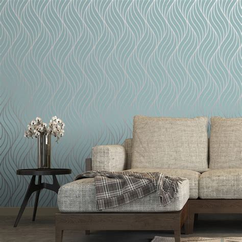 Shimmer Indulge Wallpaper Teal Silver 50031 From