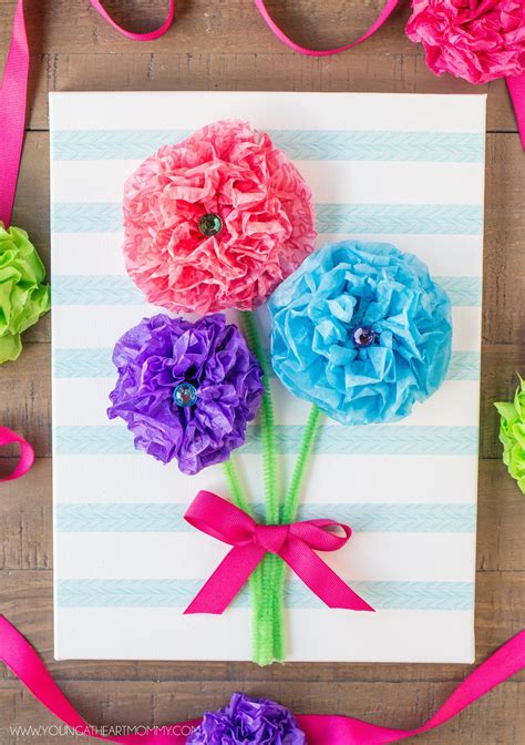 These pretty tissue paper flowers are so easy and inexpensive to make. Tissue Paper Flower Bouquet Canvas · How To Make Wall ...