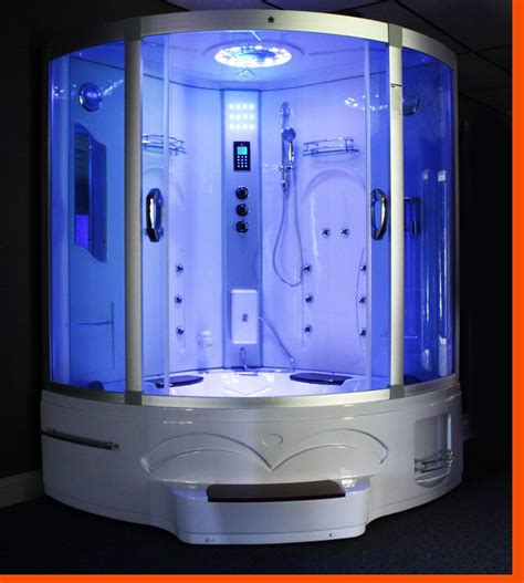 Features sound system, touch controls and light therapy. Big Corner Whirlpool tub Steam Shower Room 9011 - BEST for ...