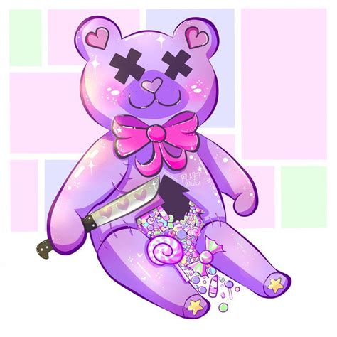Candy Bear Yami Kawaii Menhera Creepy Cute Large Square Etsy Anime