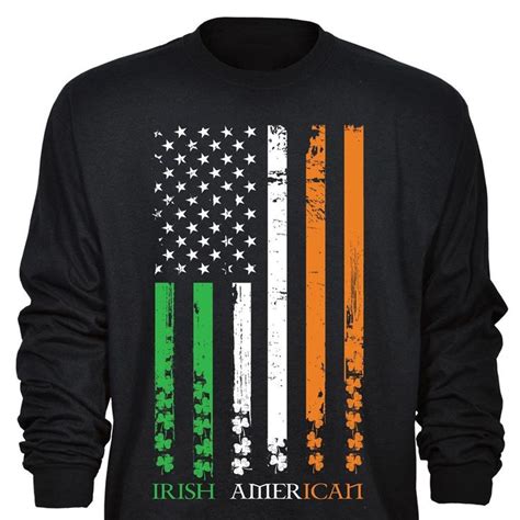 Irish American Flag T Shirt Long Sleeves American Tshirts Irish