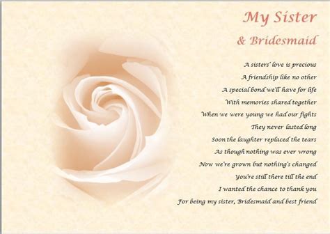 Sister And Bridesmaid Personalised Poem Laminated T Sister