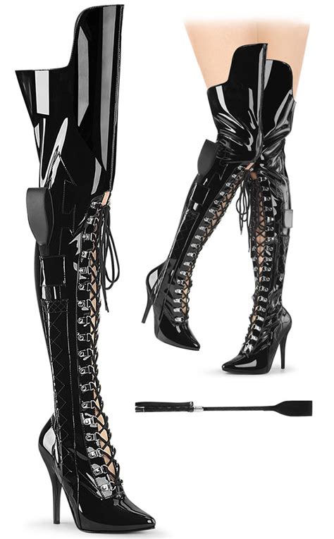 Pleaser Seduce 3082 Black Patent Dominatrix Thigh High Boots Are One Of Our Most Popular