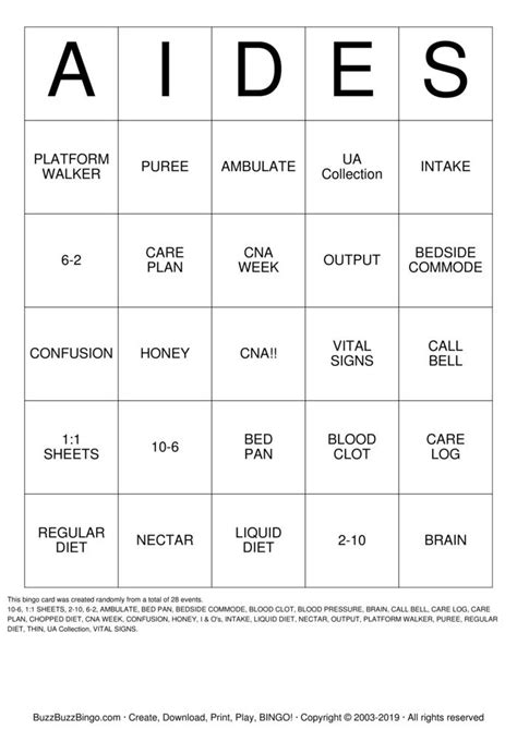 Cna Bingo Cards To Download Print And Customize