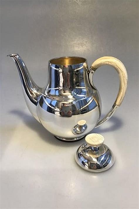 F Hingelberg Sterling Silver Coffee Pot Handle And Finial Of Bone For