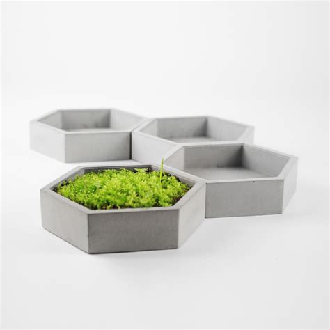 Before planting, soak in water for one day to prevent the flower pot from breaking. Hexagon concrete flower pot molds without hole DIY garden ...