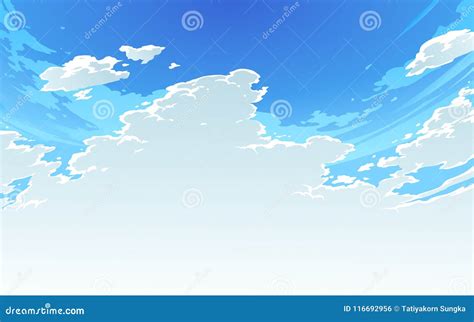 Vector Illustration Of Beautiful Bright Cloudy Sky In Anime Style 2