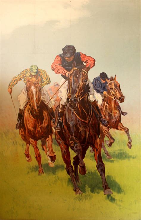 Unknown Original Antique Horse Racing Poster Featuring A Group Of