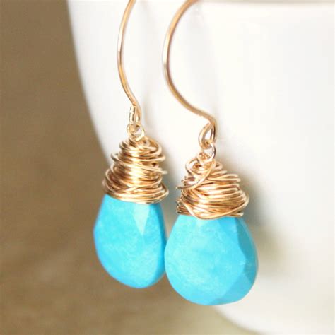 Sleeping Beauty Turquoise Earrings Wirewrapped Gold Fill Wire Handmade