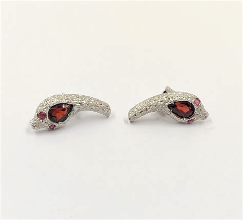 Red Garnet Rubies Designer Stud Earrings In Sterling Silver
