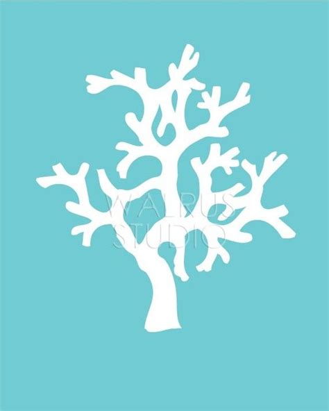 Coral Silhouette On Teal Background By Walrusstudio On Etsy Coral