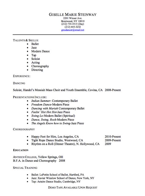 Perfect for grade school, college or the best free student cv builder. Example Of Dancing Resume - http://exampleresumecv.org ...