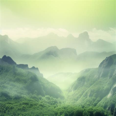 Premium Ai Image A Green Mountain Landscape With A Green Foggy Sky