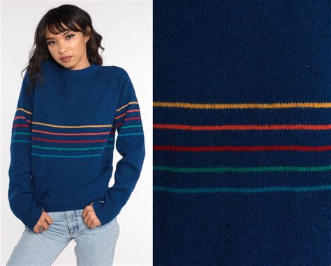 Rainbow Striped Sweater Wool Sweater 80s Rainbow Knit Jumper 1980s Boho