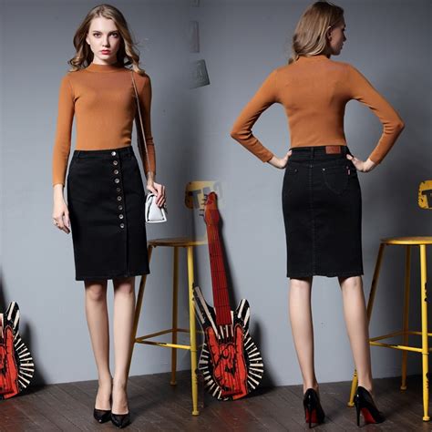 Womens Skirt Jeans Fashion Slim Fit Ladies Elegant Solid Denim Skirts Split Saia Plus Size
