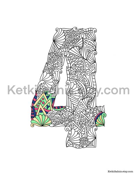 Number 4 Coloring Page Pdf Download Digital Download Etsy Coloring