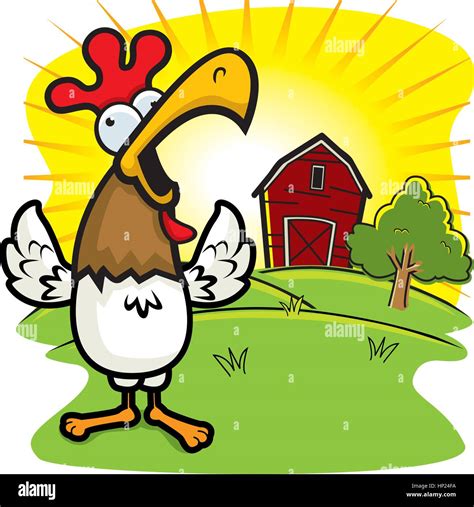 A Cartoon Rooster On A Farm Crowing Stock Vector Image And Art Alamy