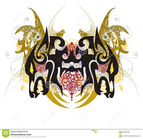 Wolf Butterfly Splashes With Gold Winged Dragons Stock Vector