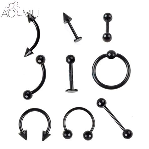 Body Jewelry 9pcsset Eyebrow Navel Belly Tongue Nose Lip Barbell Bar Ring Body Piercing Body