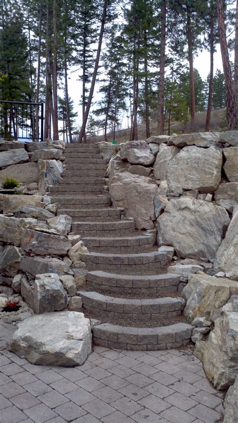 Block Steps Integrated Into Rock Wall In Hayes Rd Landscapekelowna