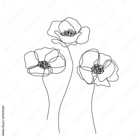 Abstract Poppies Flower Continuous Line Drawing Minimalist Modern Art
