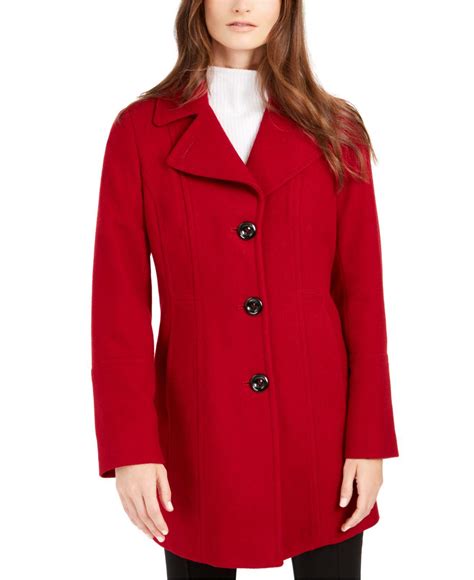 Anne Klein Wool Petite Single Breasted Walker Coat In Red Lyst