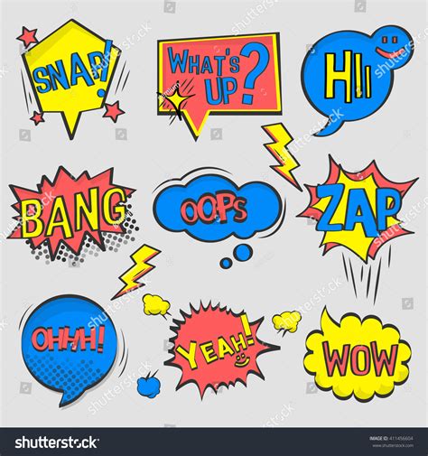 Collection Nine Multicolored Comic Sound Effects Stock Vector Royalty