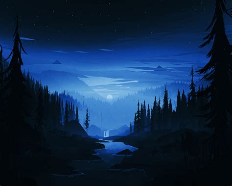 Download 1280x1024 Wallpaper Dark Night River Forest Minimal Art