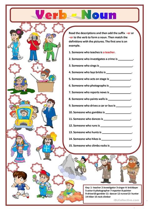 Free worksheets from k5 learning. VERB - NOUN - English ESL Worksheets for distance learning ...