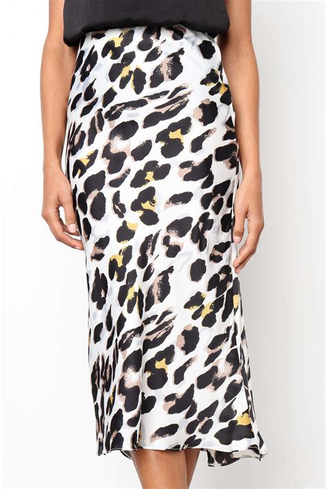 Satin Leopard Print Midi Slip Skirt Urban Touch